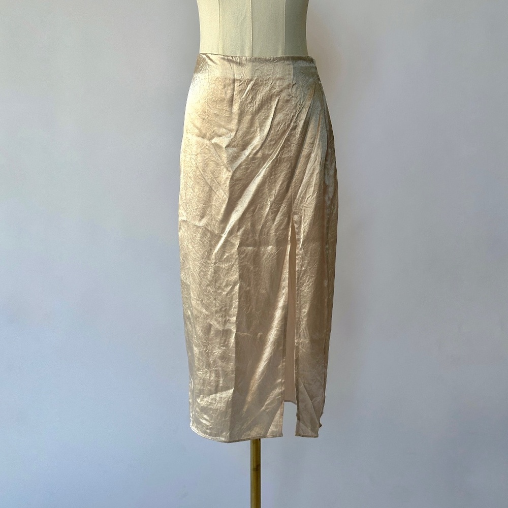 Babaton Satin Cream Midi Skirt Champagne 2
